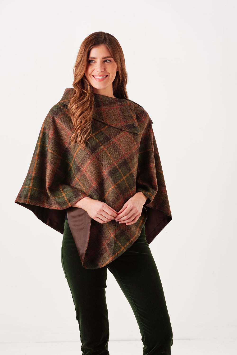 Womens Green Checked Cape