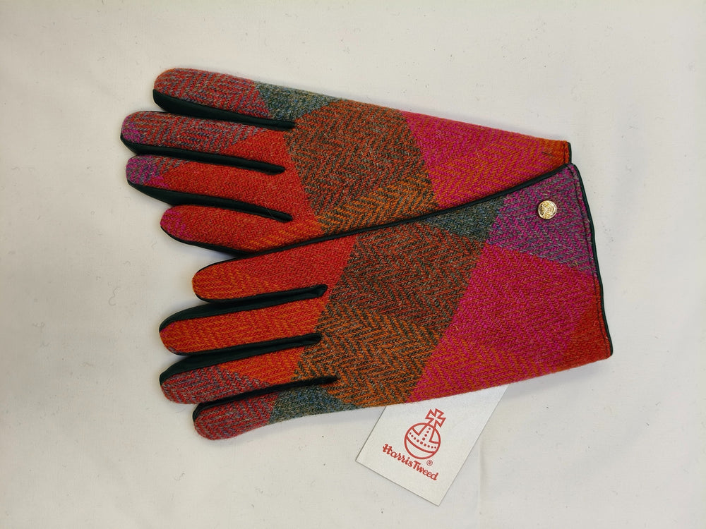 Womens Harris Tweed Gloves Orange Check