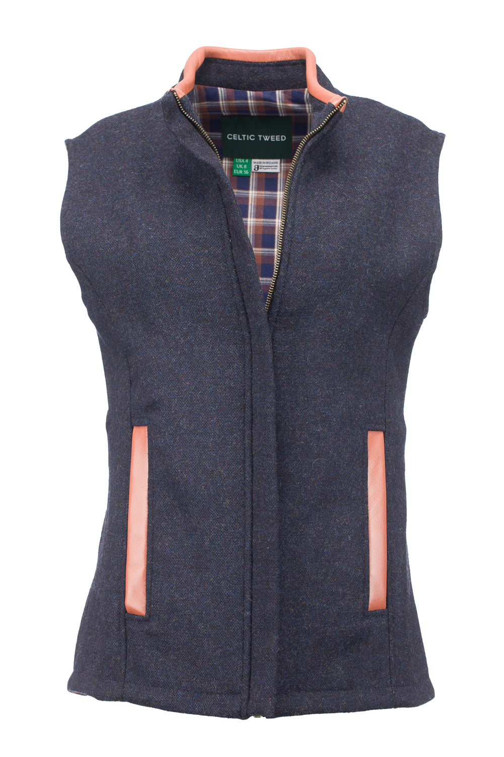 Women's Navy Gilet with Leather Trim