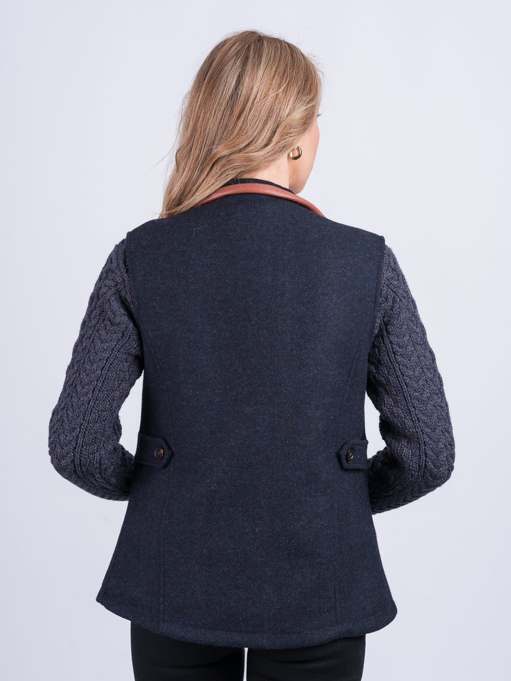 Women's Navy Gilet with Leather Trim