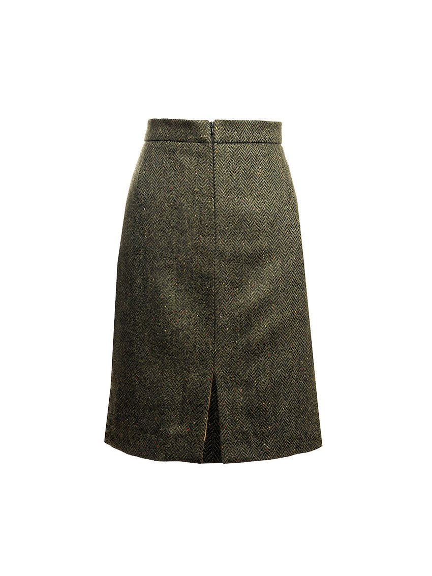 Green Knee Length Tweed  Skirt