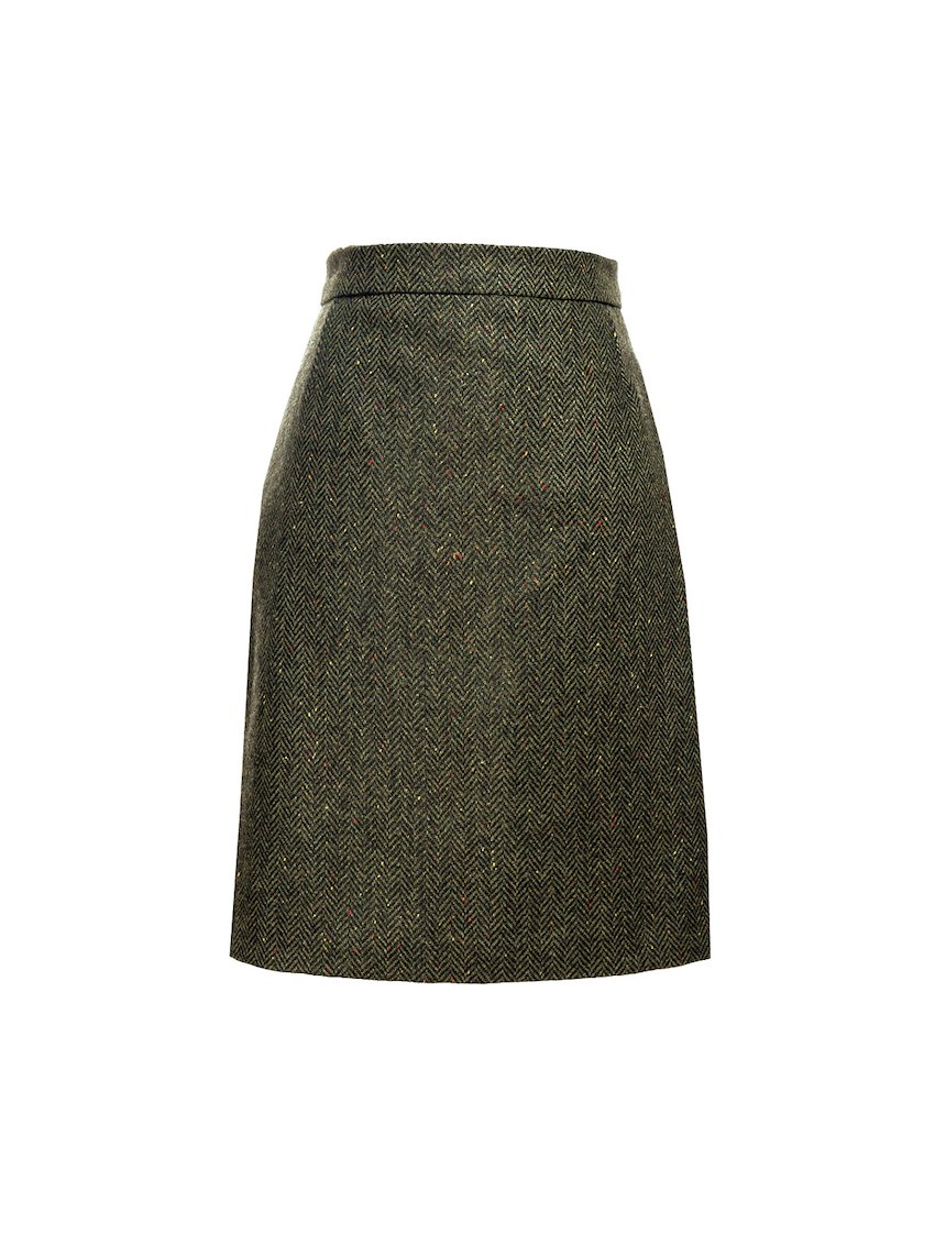 Green Knee Length Tweed  Skirt