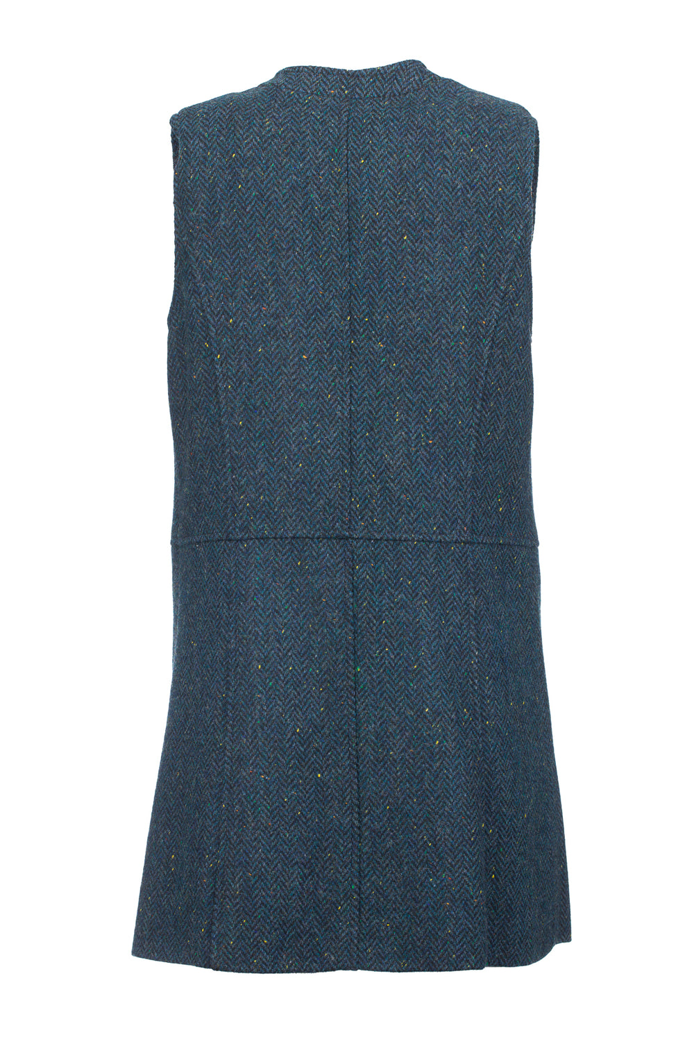 Long Blue Herringbone Gilet with Pockets