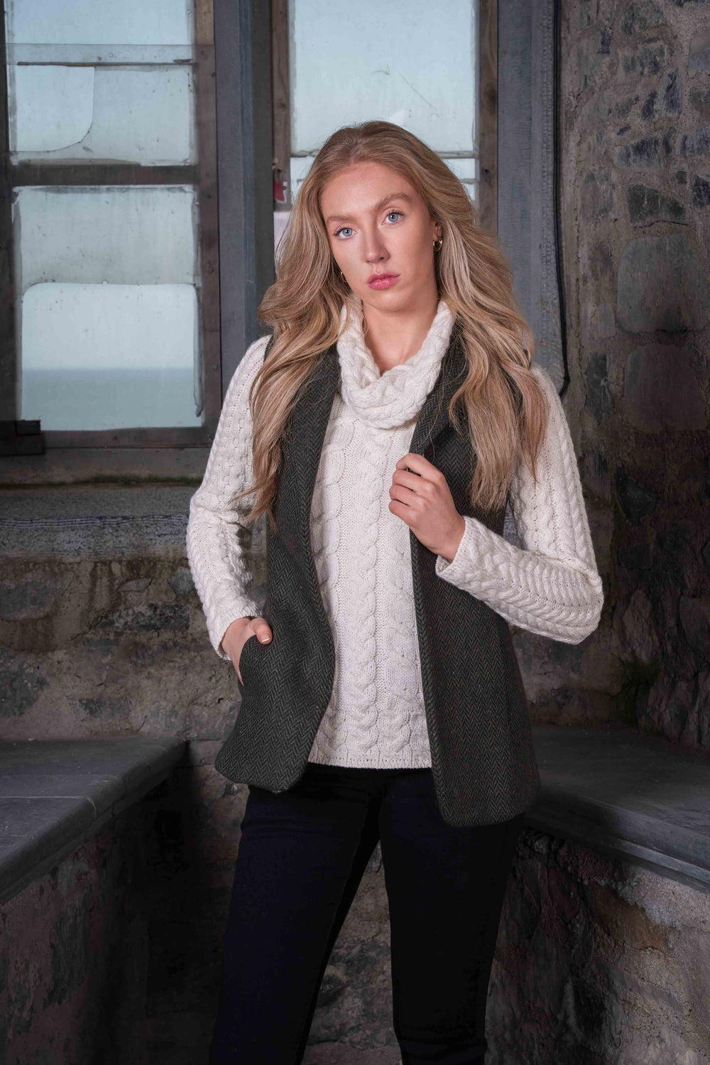 Gilet en tweed vert pour femme