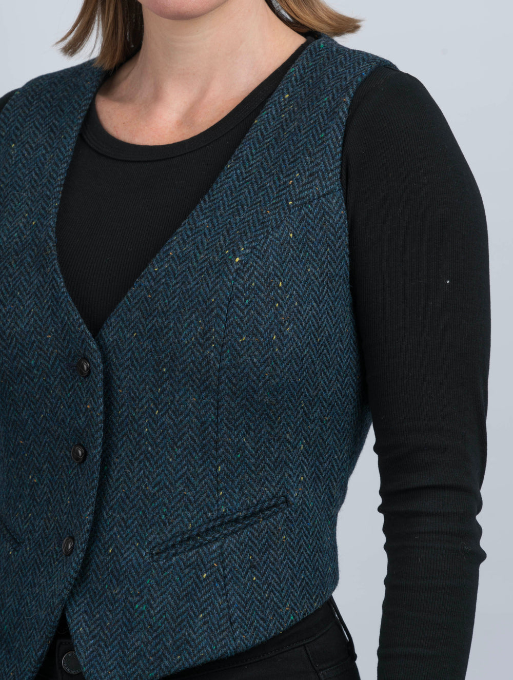 Women's Blue Herringbone Tweed Waistcoat