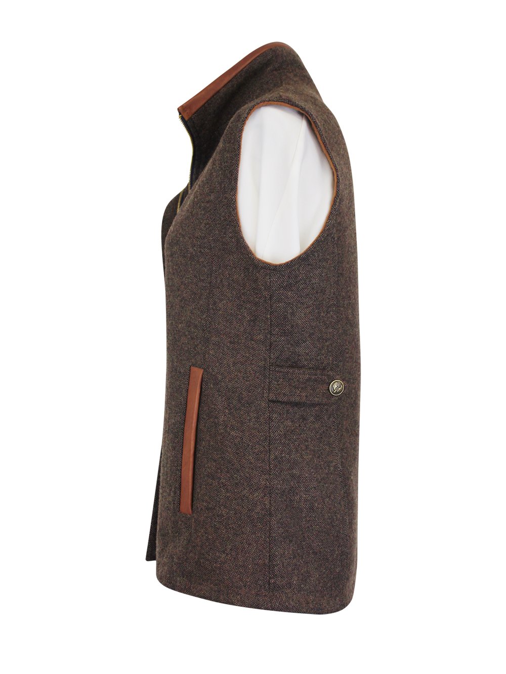 Gilet marron moyen pour femme avec bordure en cuir