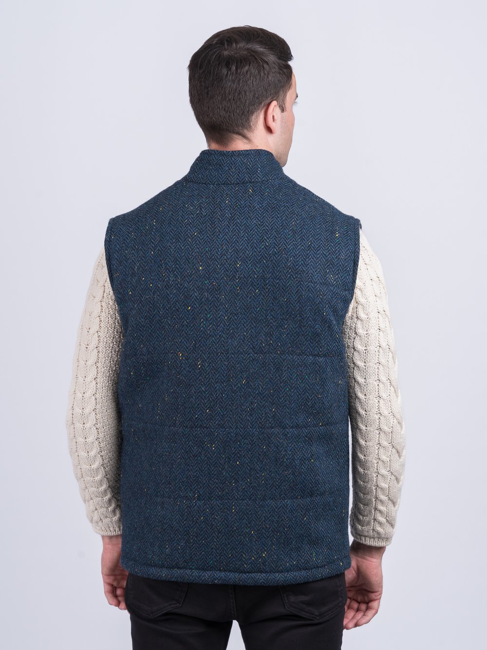 Blue Tweed Bodywarmer with Leather Trims