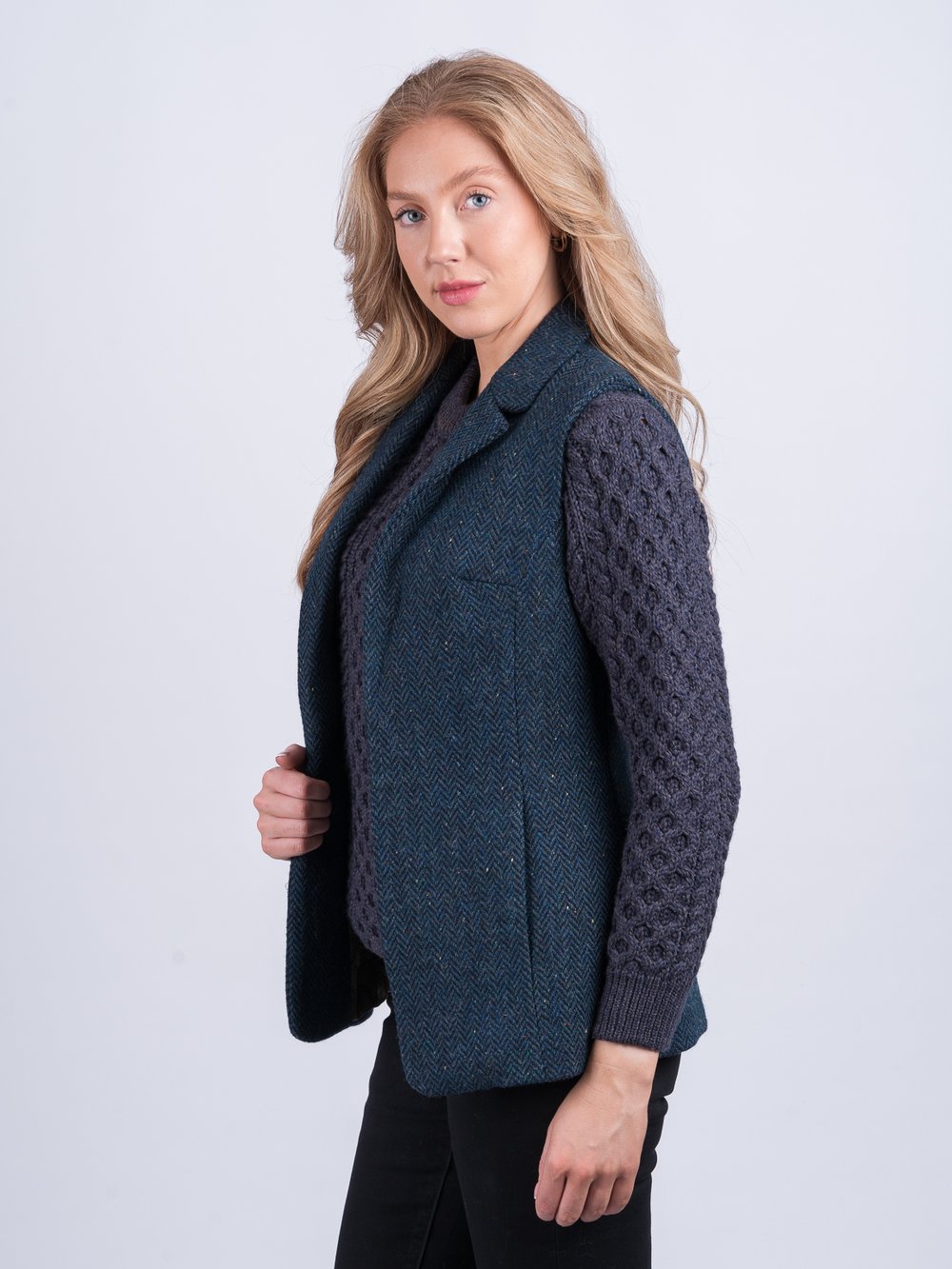 Gilet en tweed bleu pour femme