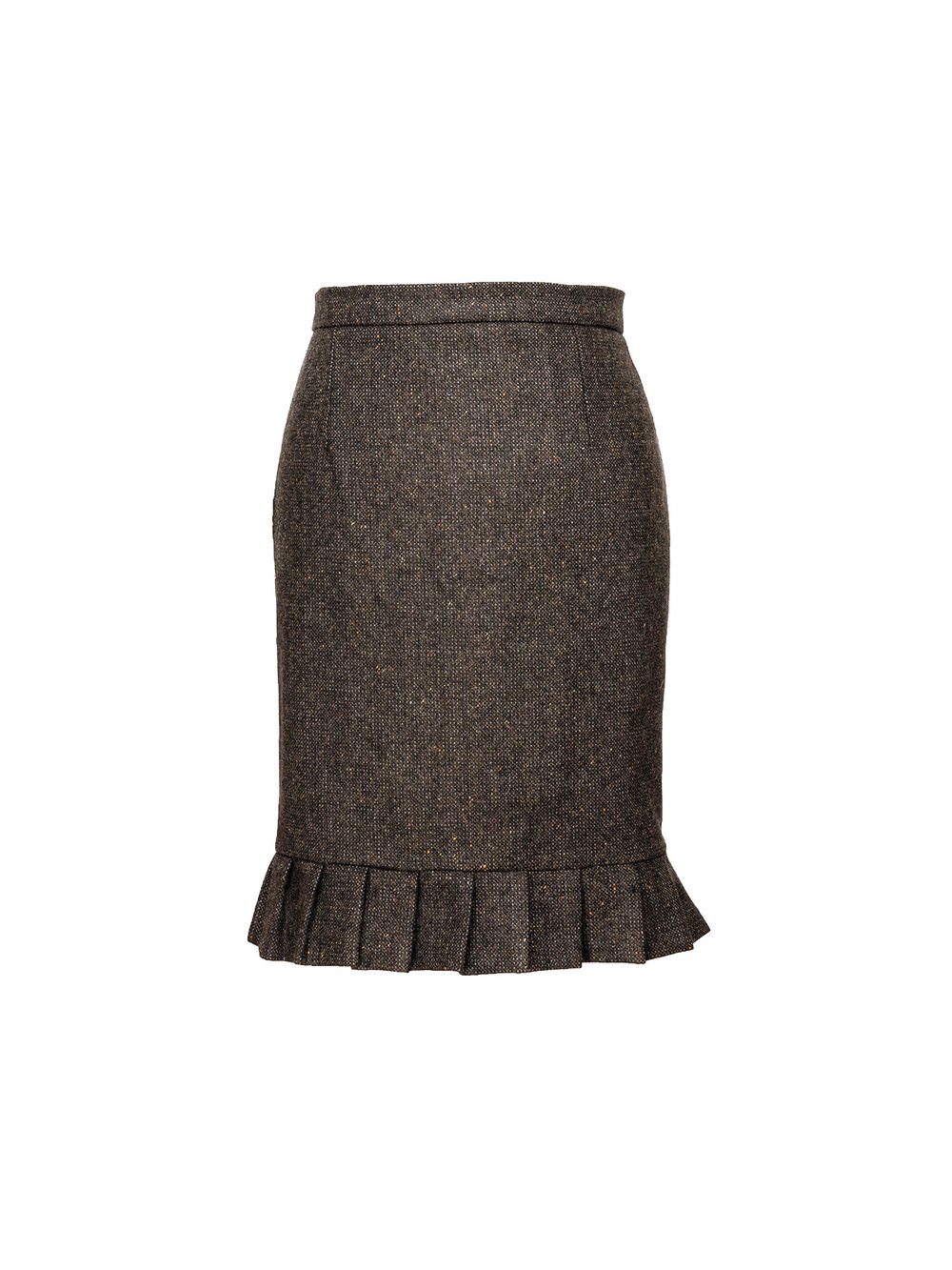 Brown Tweed Knee Length Skirt with Frill