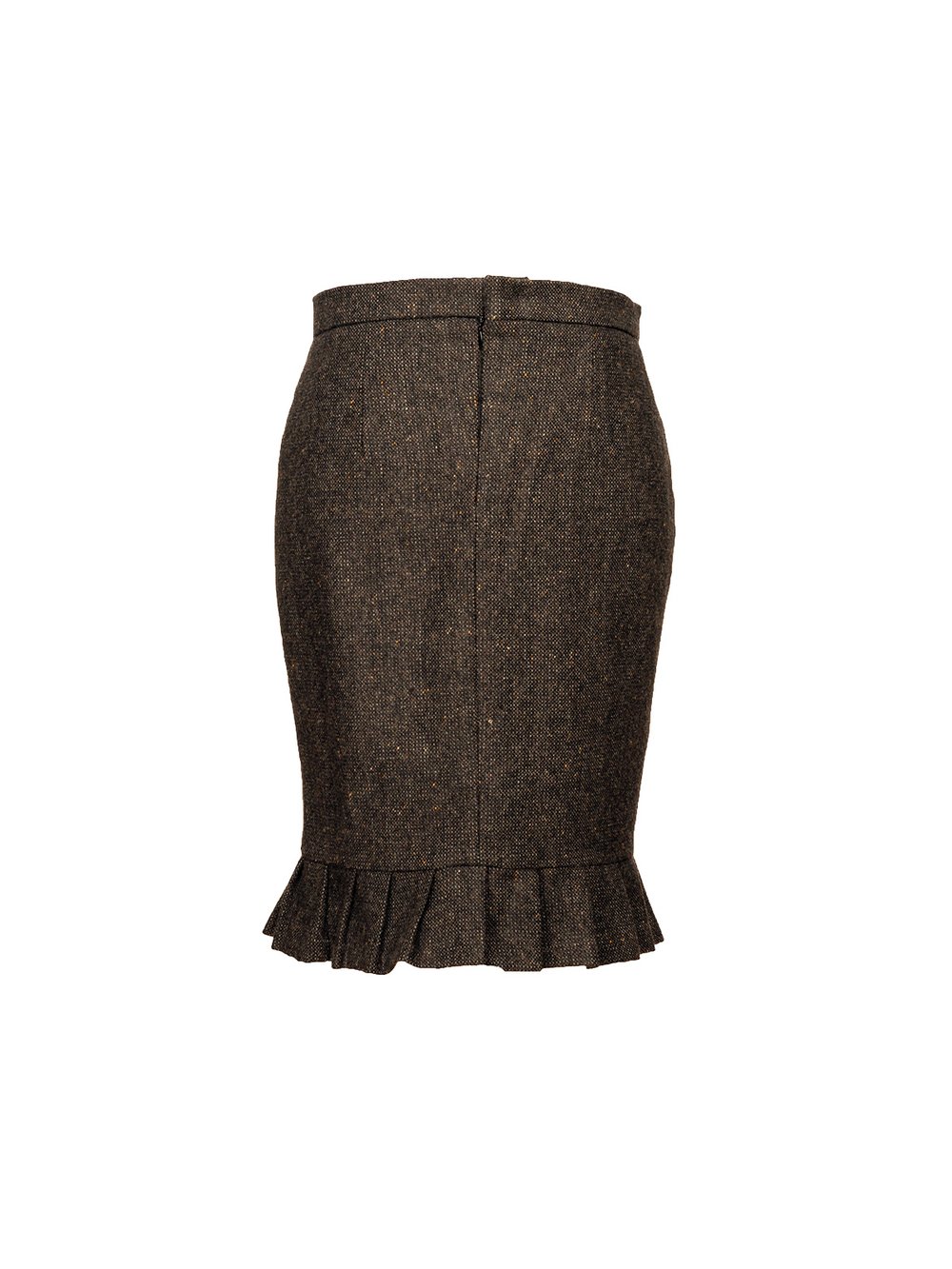 Brown Tweed Knee Length Skirt with Frill