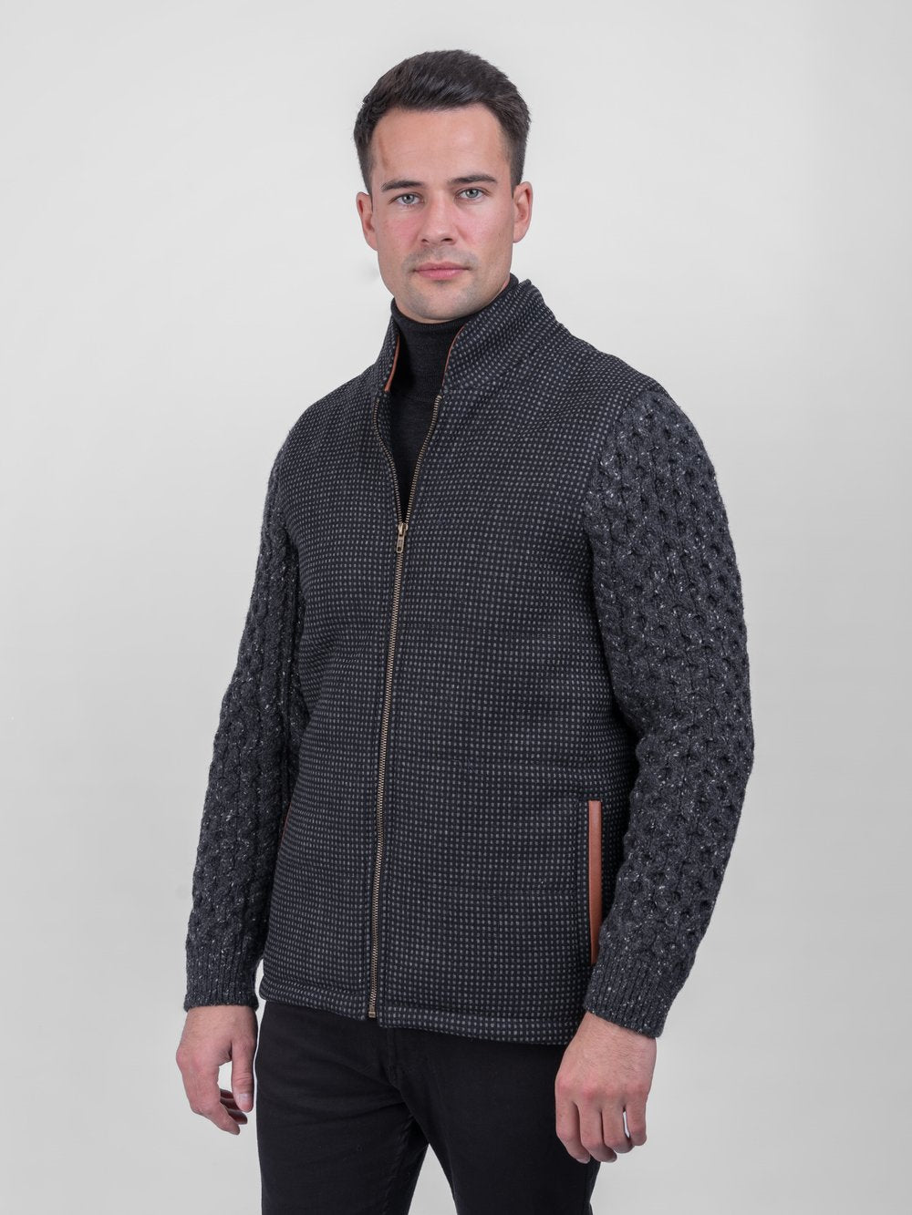 Black Shackleton Jacket with Charcoal Cable Knit Sleeve