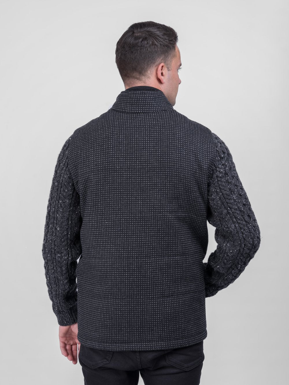 Black Shackleton Jacket with Charcoal Cable Knit Sleeve