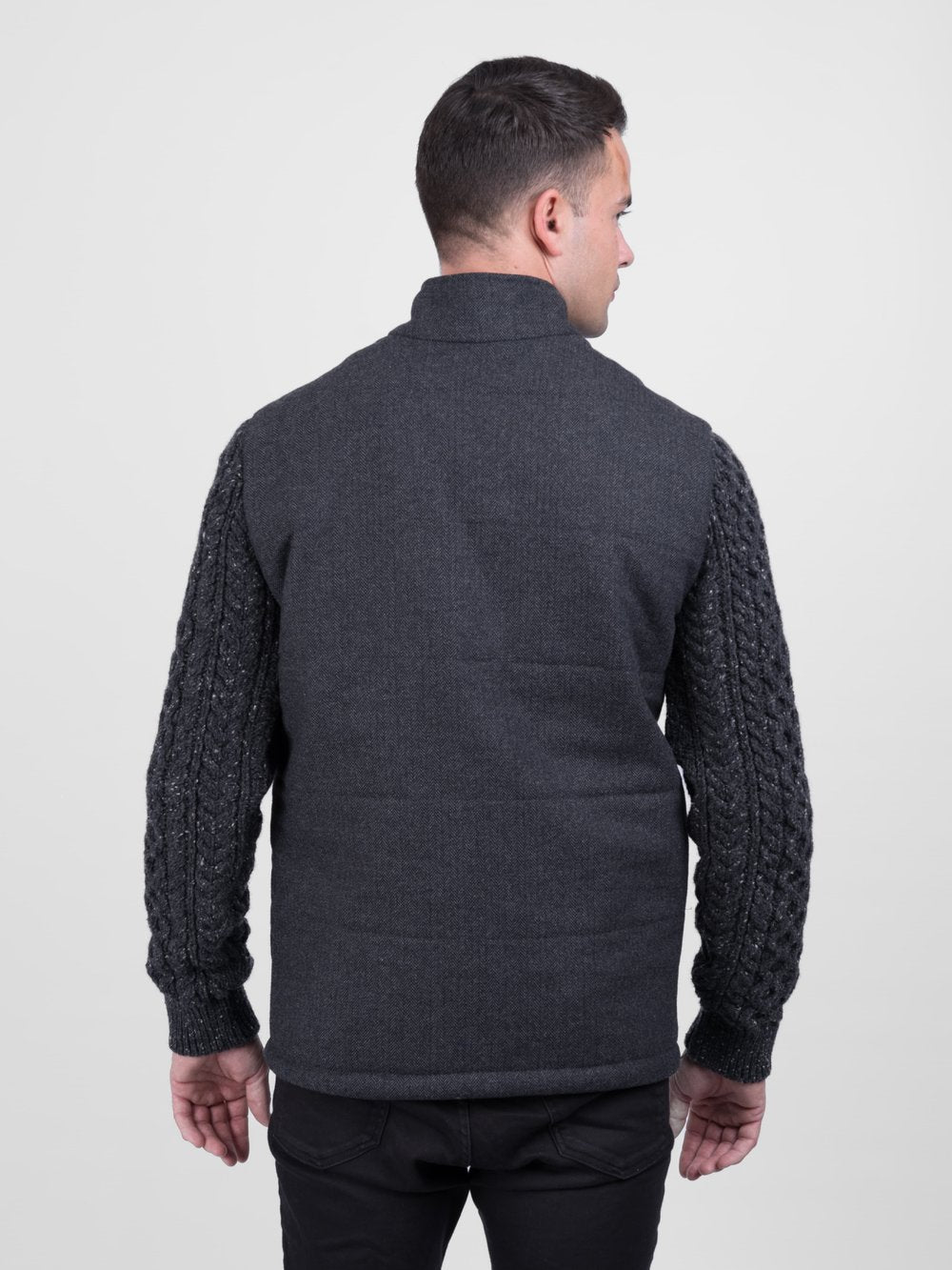 Grey Shackleton Jacket with Charcoal Cable Knit Sleeve