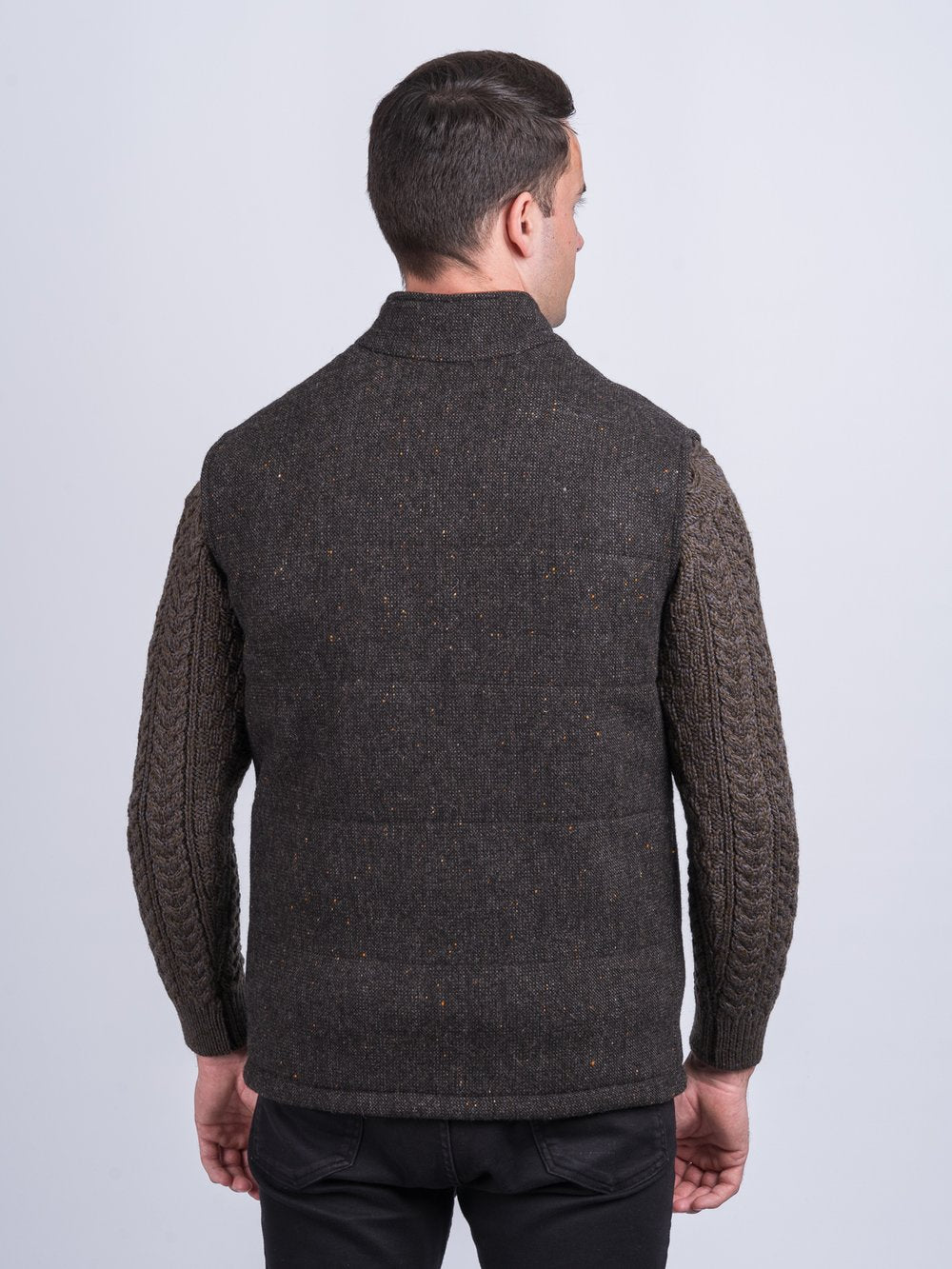 Brown Tweed Bodywarmer with Leather Trims