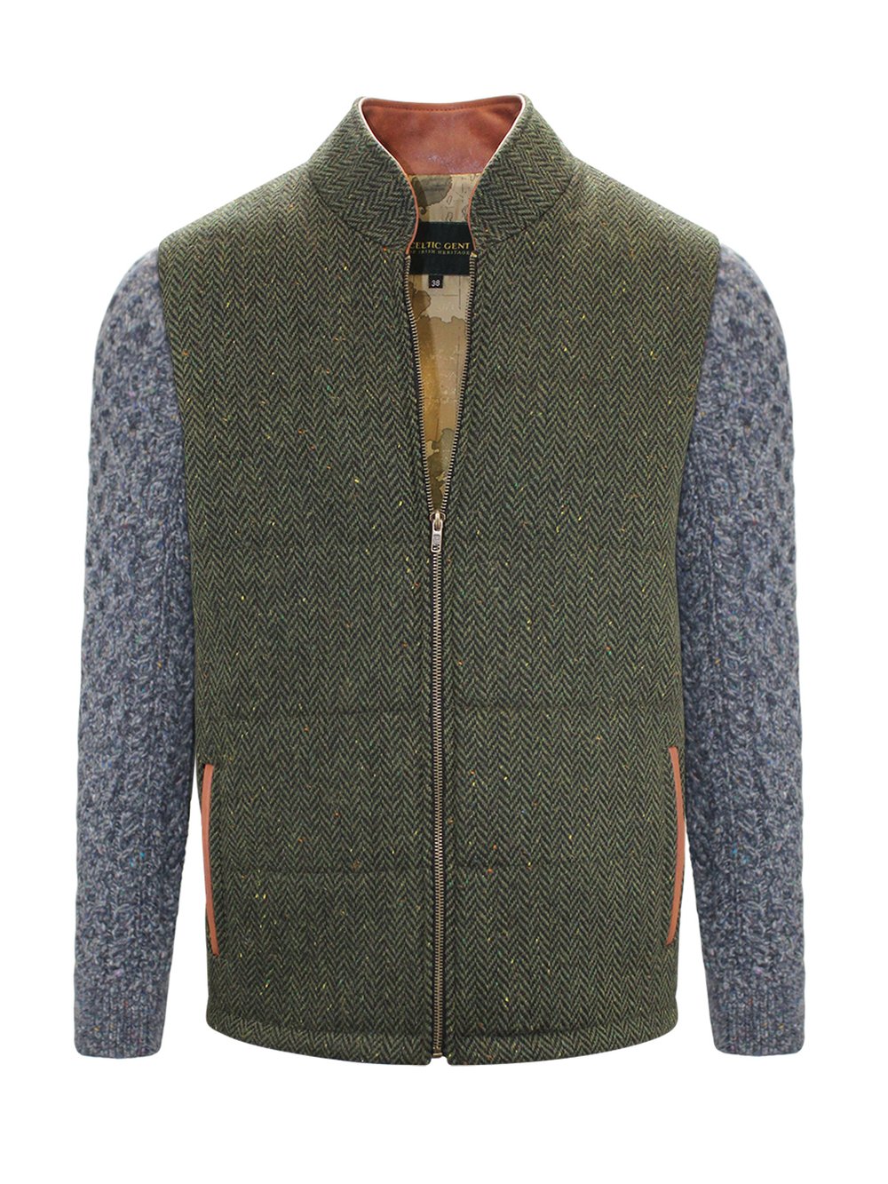 Green Shackleton Jacket with Navy Marl Cable Knit Sleeve