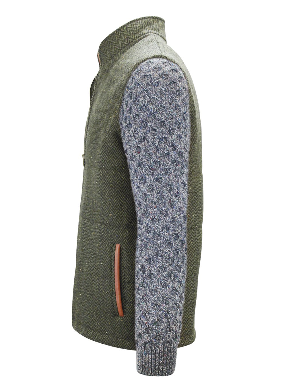 Green Shackleton Jacket with Navy Marl Cable Knit Sleeve