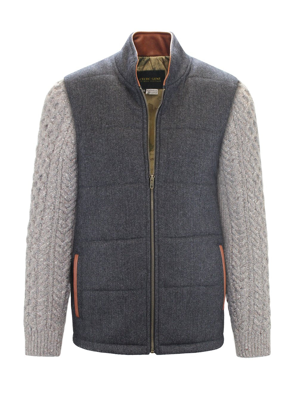 Grey Shackleton Jacket with Rocky Road Cable Knit Sleeve