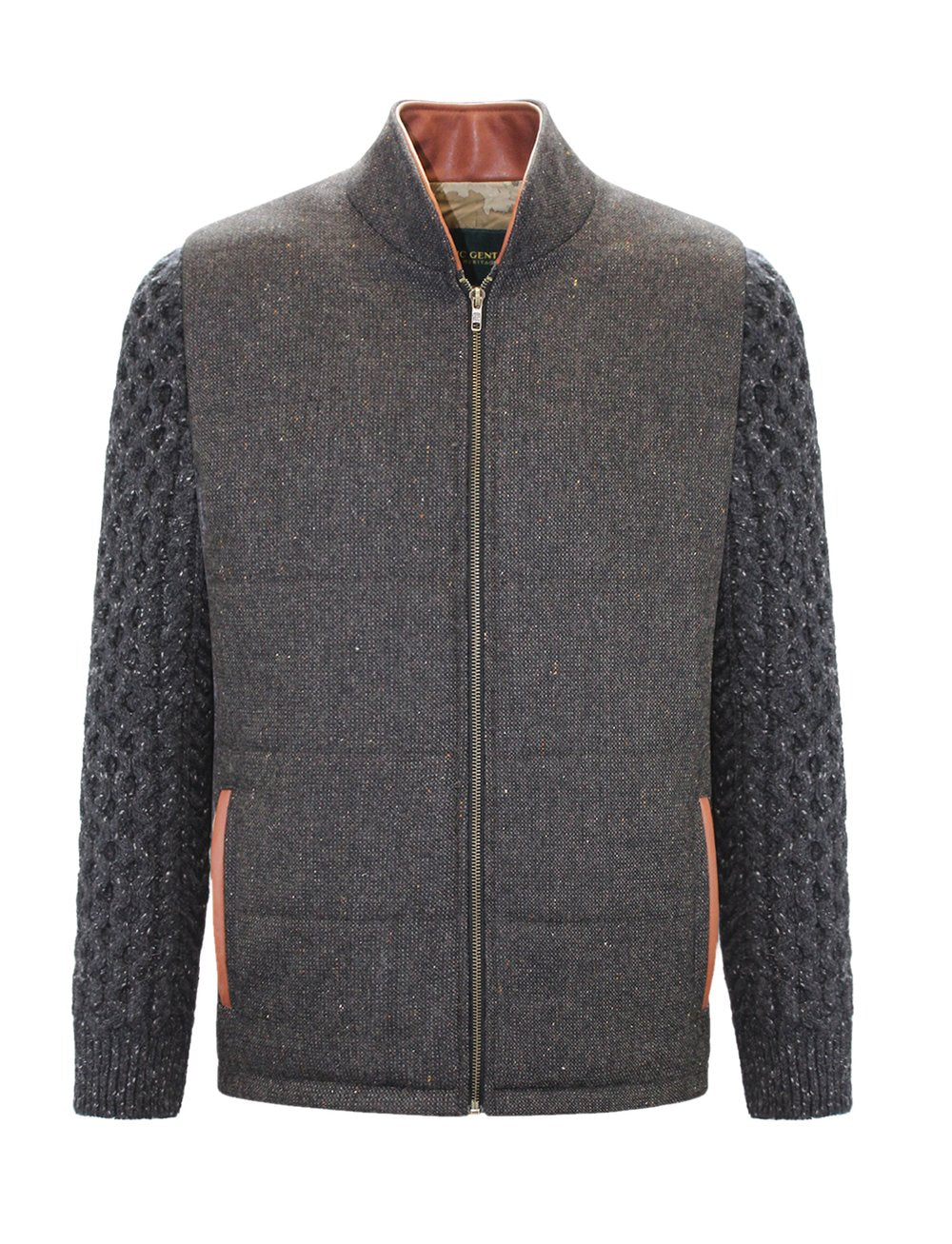 Veste Shackleton marron avec manches en tricot torsadé anthracite