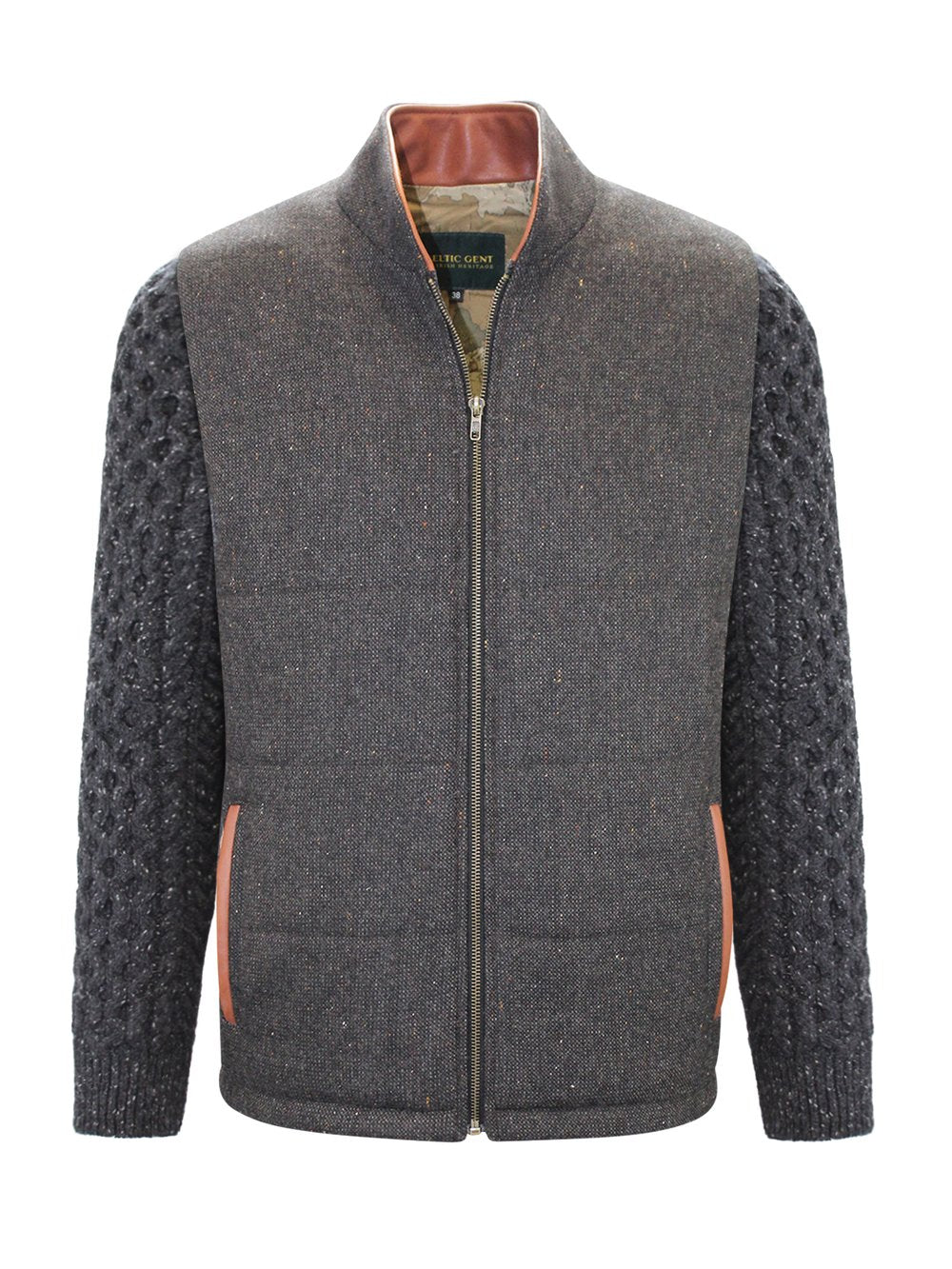 Veste Shackleton marron avec manches en tricot torsadé anthracite