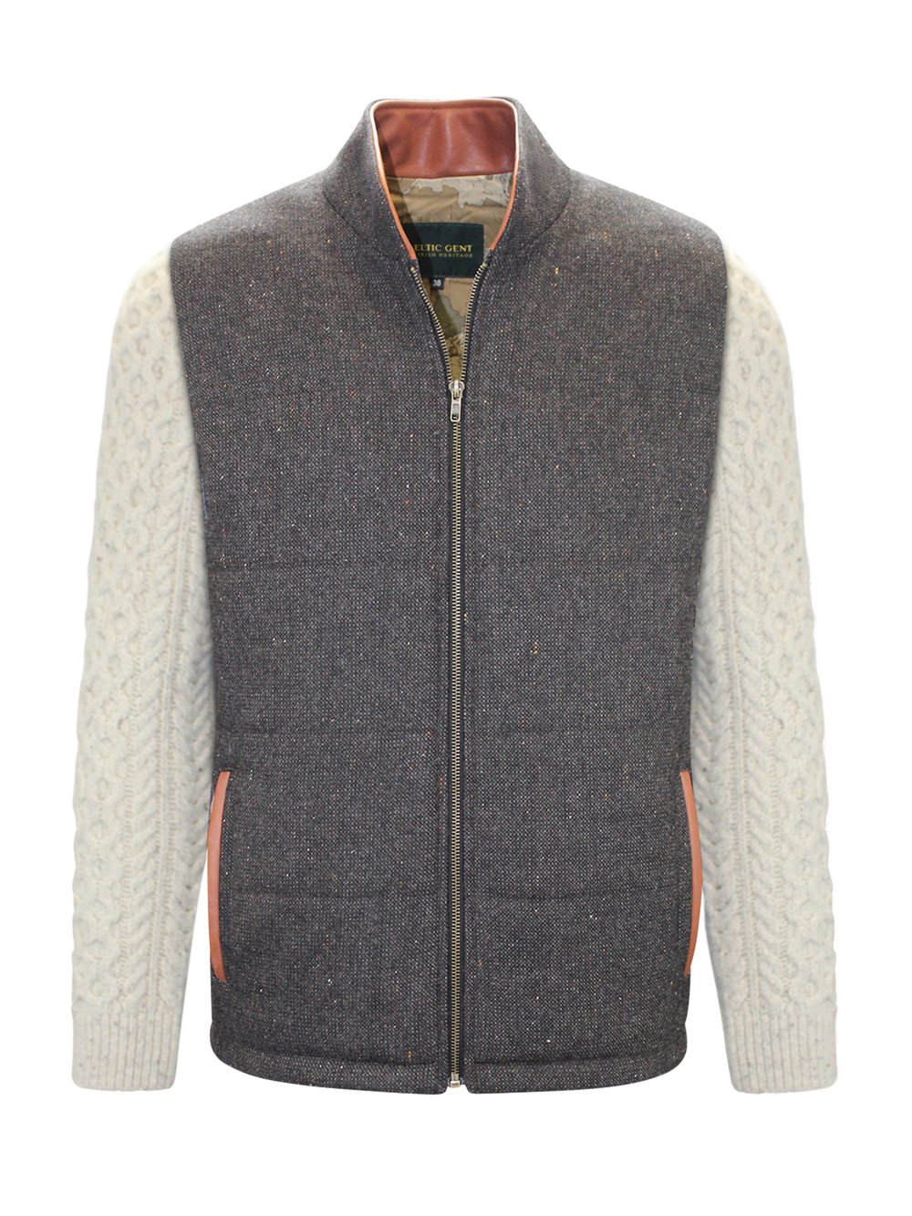 Brown Shackleton Jacket with Natural Cable Knit Sleeve