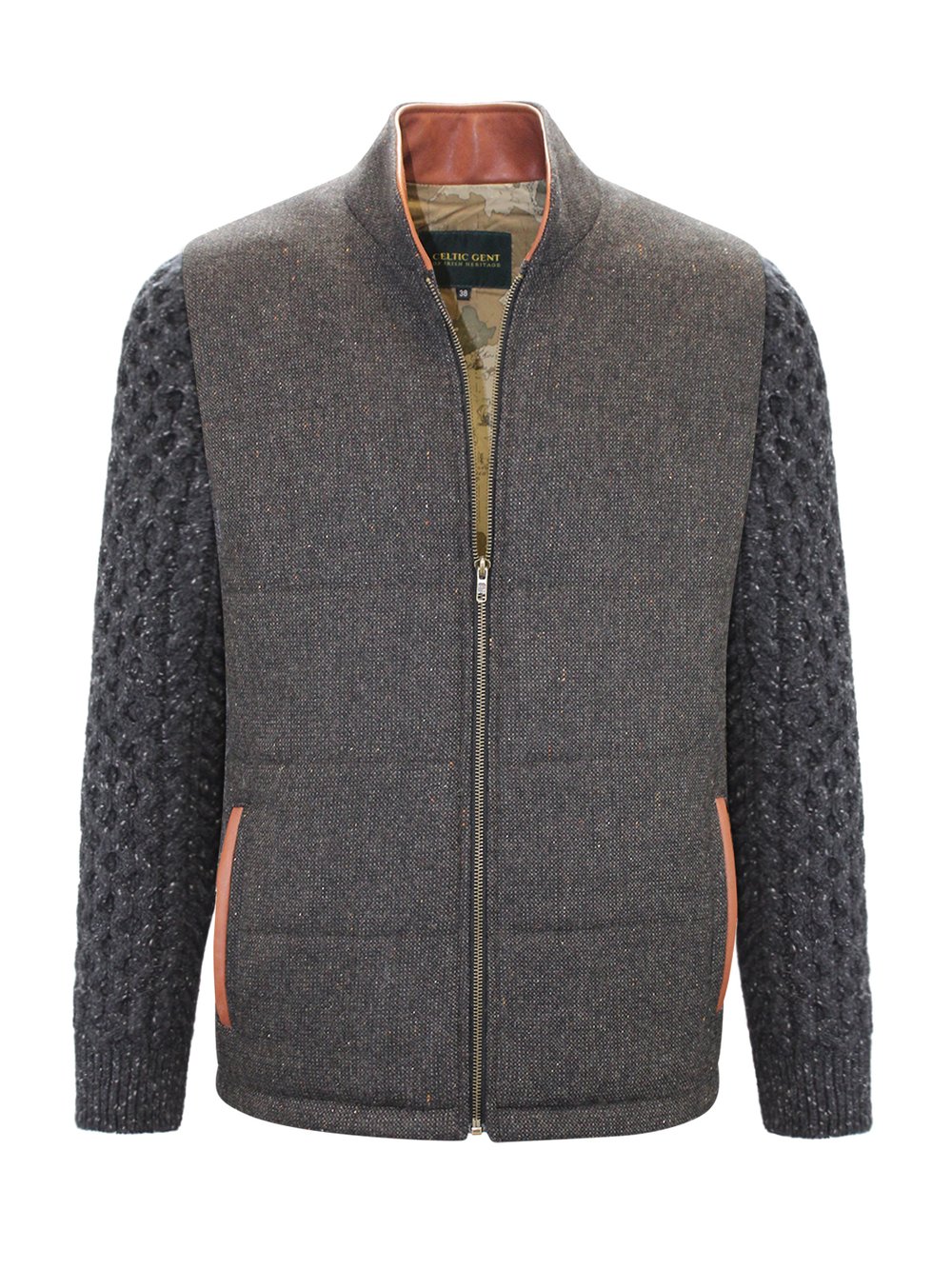 Veste Shackleton marron avec manches en tricot torsadé anthracite