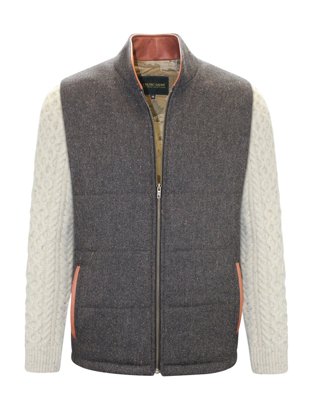 Brown Shackleton Jacket with Natural Cable Knit Sleeve