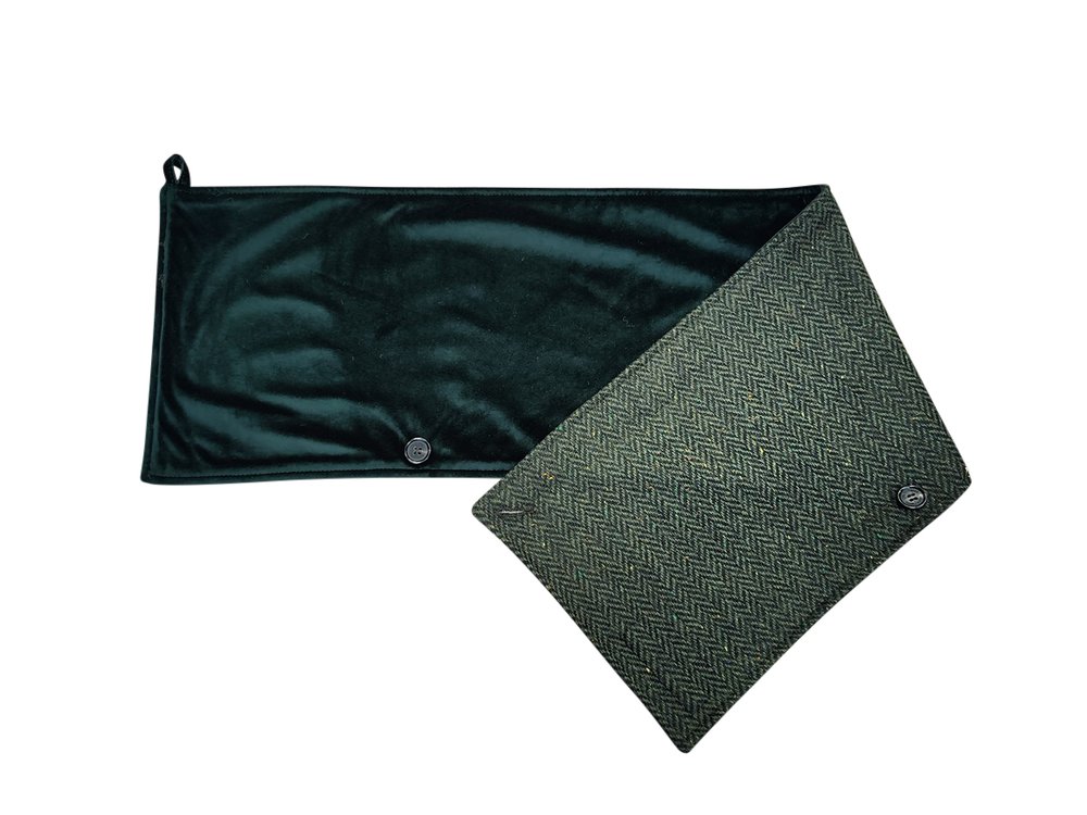 Green Herringbone Tweed Snood with Reversible Green Velvet Snood