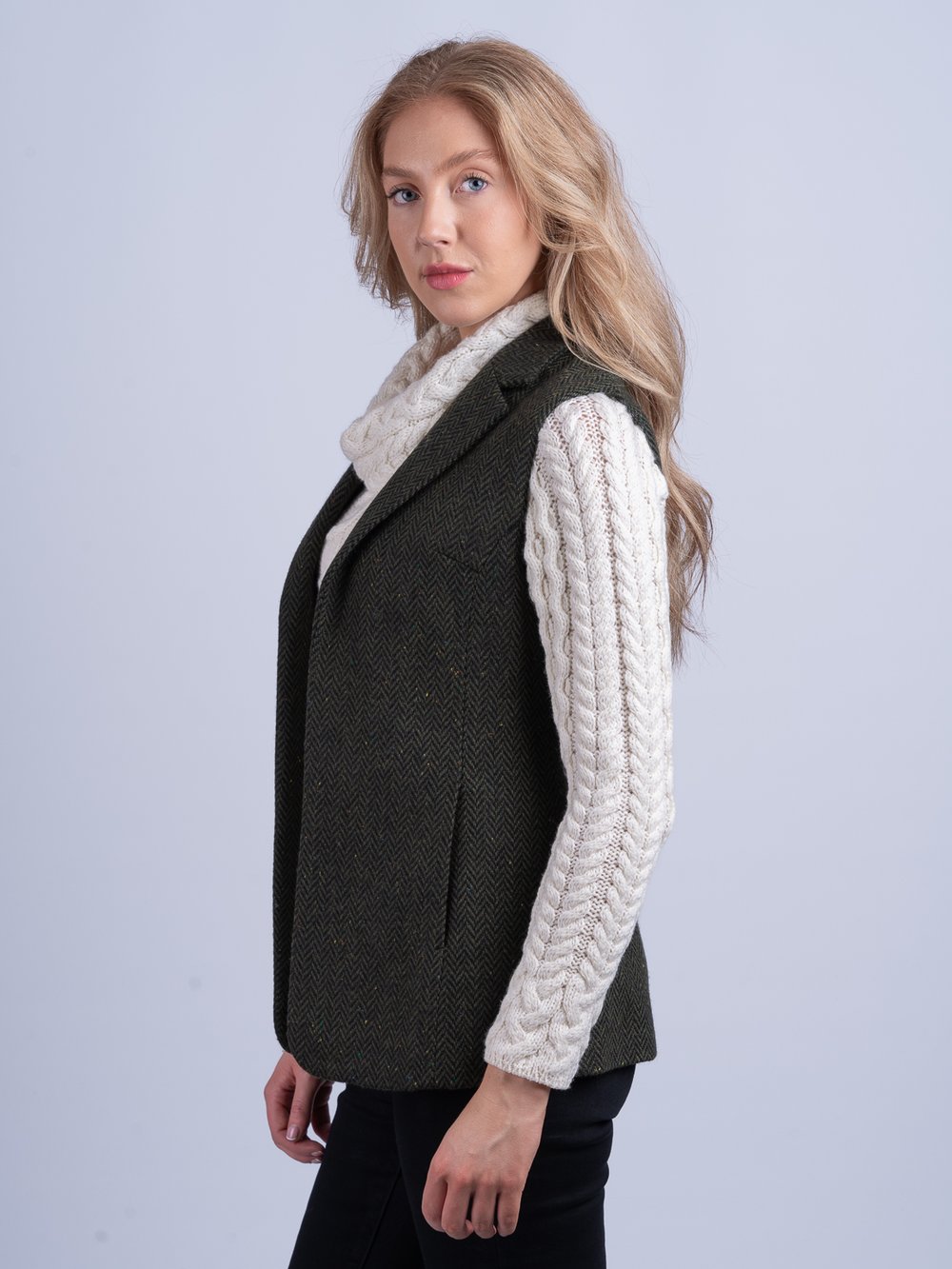 Women's  Green Tweed Gilet