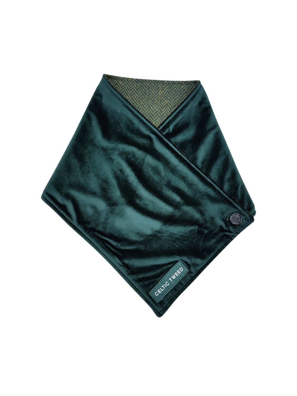 Green Herringbone Tweed Snood with Reversible Green Velvet Snood