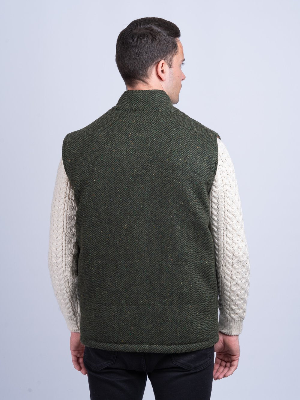 Green Tweed Bodywarmer with Leather Trims