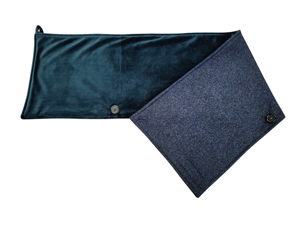 Marineblauer Tweed-Schlauchschal mit wendbarem marineblauem Samt-Schlauchschal