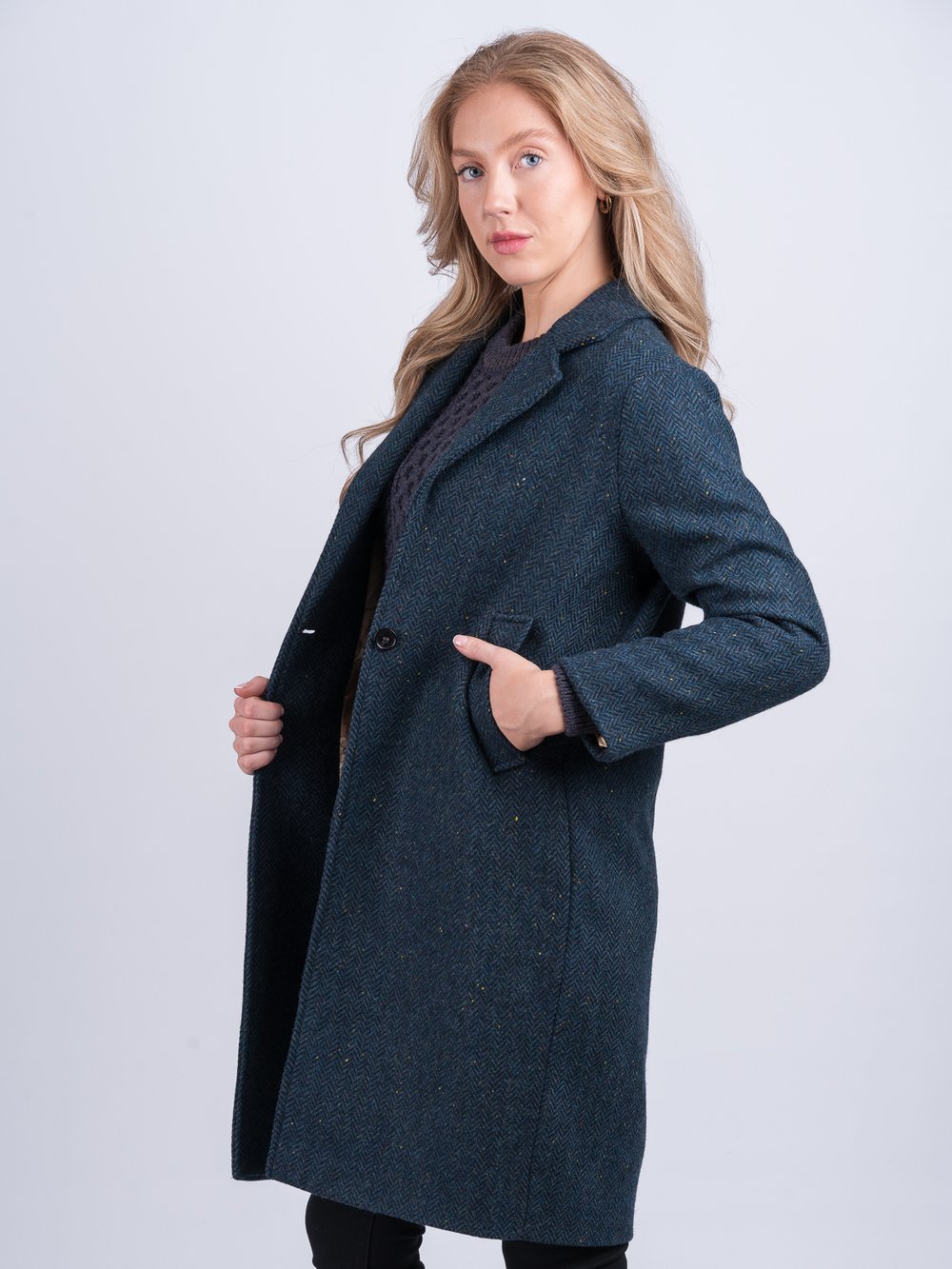 Blue Herringbone City Coat