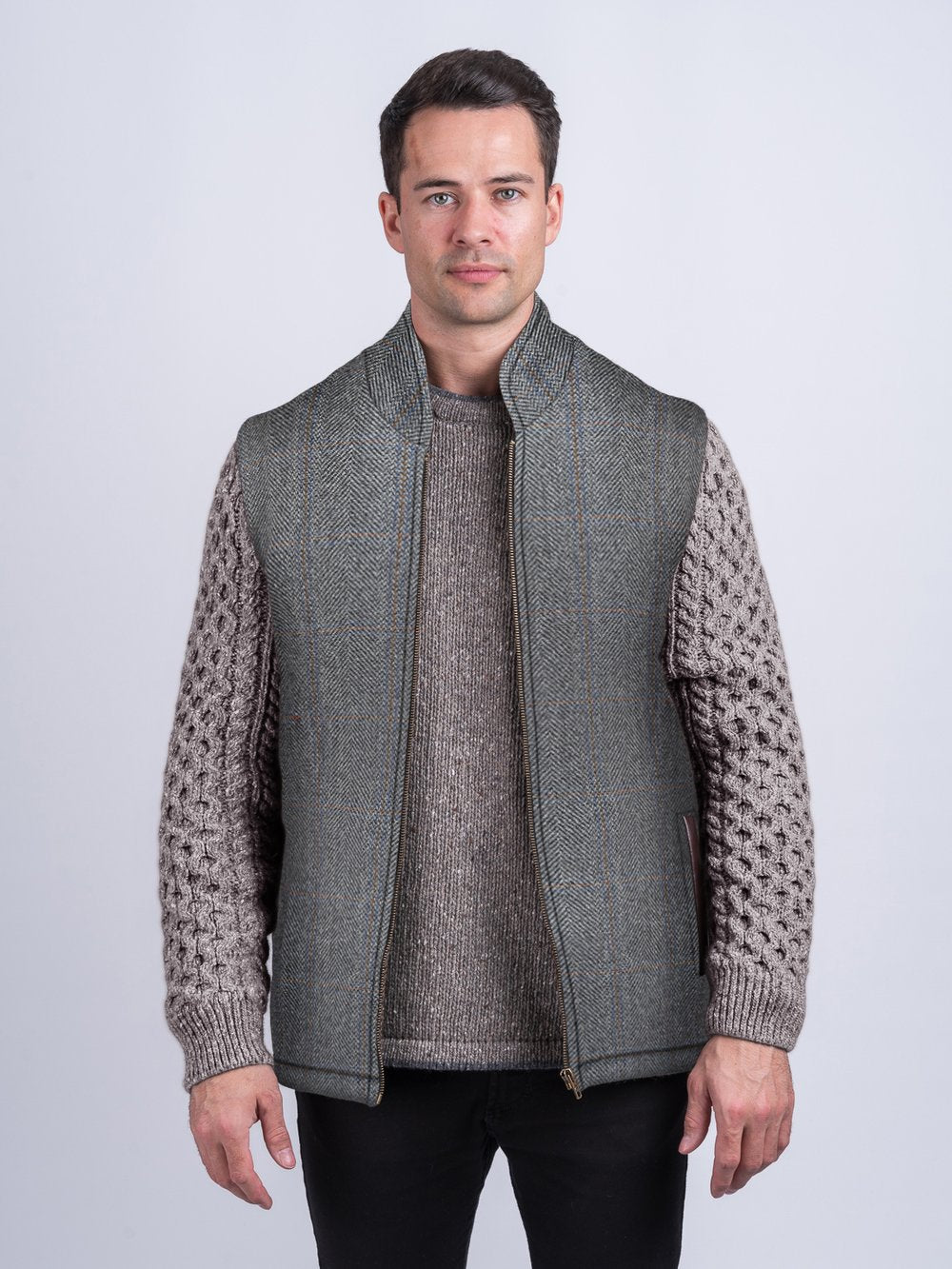 Veste de chasse grise Shackleton avec manches en tricot torsadé Rocky Road