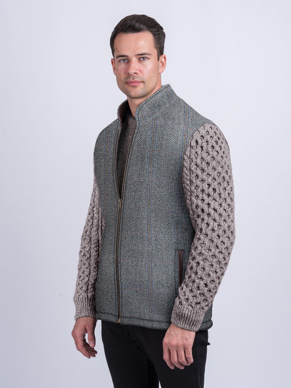 Veste de chasse grise Shackleton avec manches en tricot torsadé Rocky Road