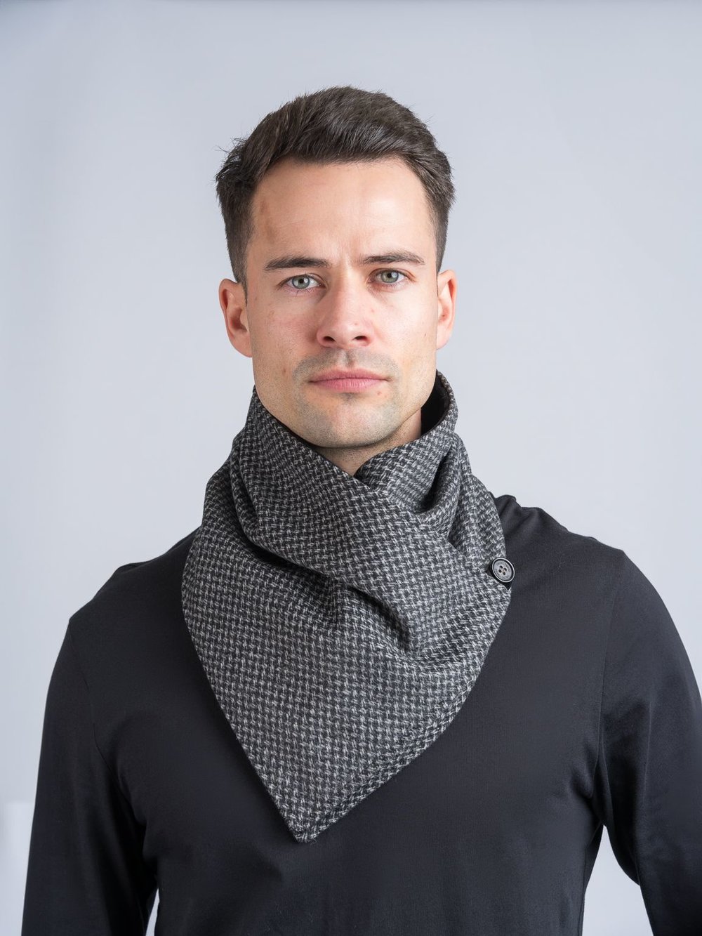 Dark Grey Check Tweed Snood with Reversible Black Velvet Snood