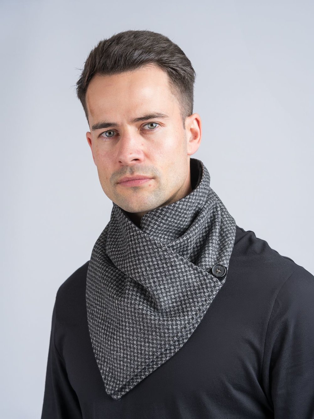 Dark Grey Check Tweed Snood with Reversible Black Velvet Snood