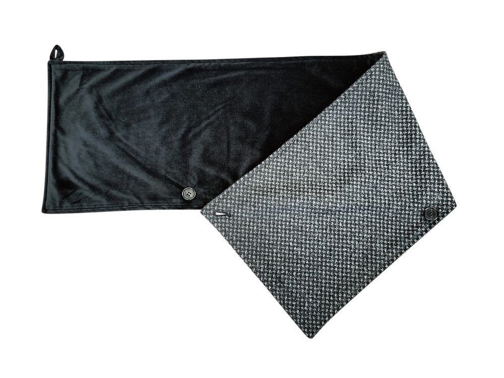 Dark Grey Check Tweed Snood with Reversible Black Velvet Snood