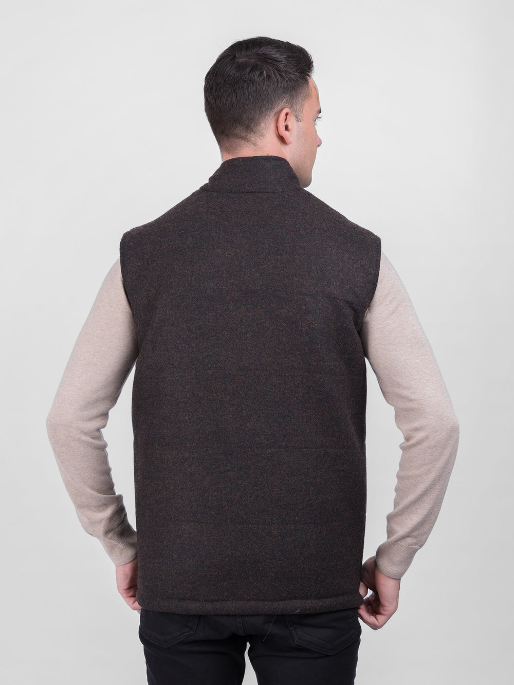 Peat Tweed Bodywarmer with Leather Trims