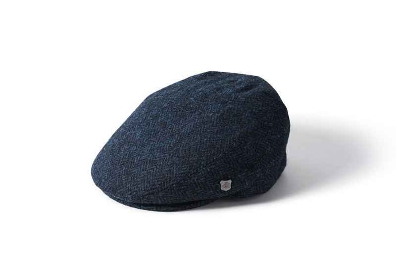 Casquette plate en tweed Harris à chevrons bleu