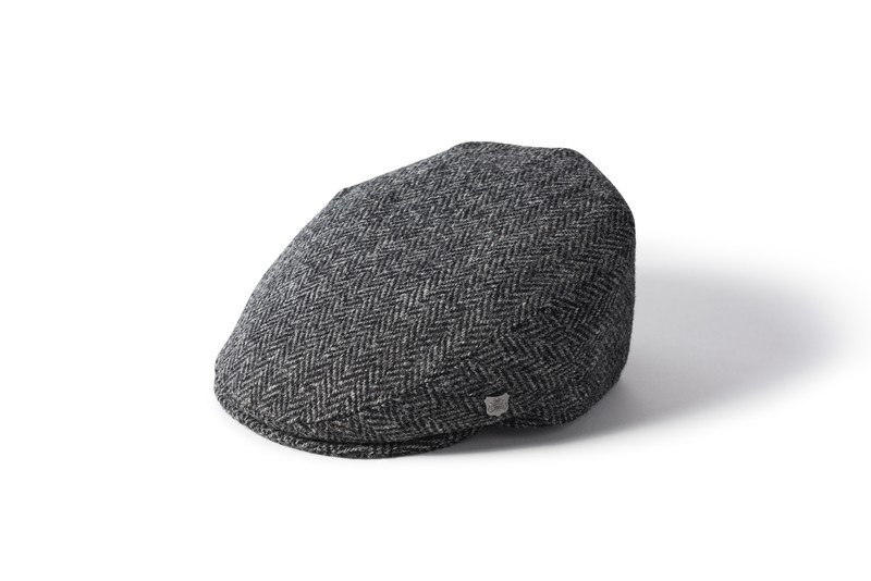 Casquette plate en tweed Harris à chevrons gris