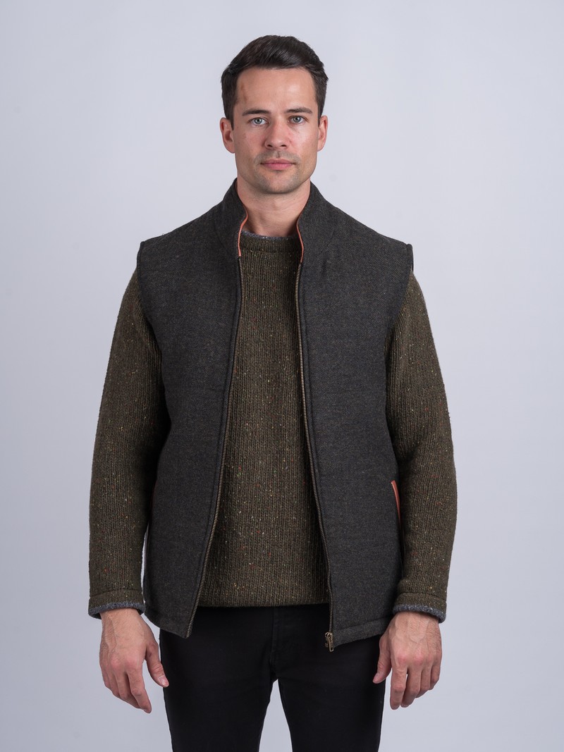 Hellgrüner Tweed-Bodywarmer mit Lederbesatz - Grün