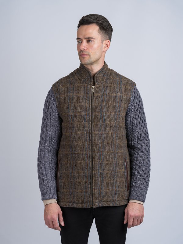 Horse Brown Shackleton Jacket with Navy Marl Cable Knit Sleeve - Brown