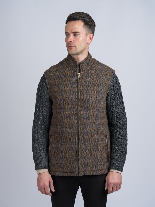 Horse Brown Shackleton Jacket with Charcoal Cable Knit Sleeve - Brown