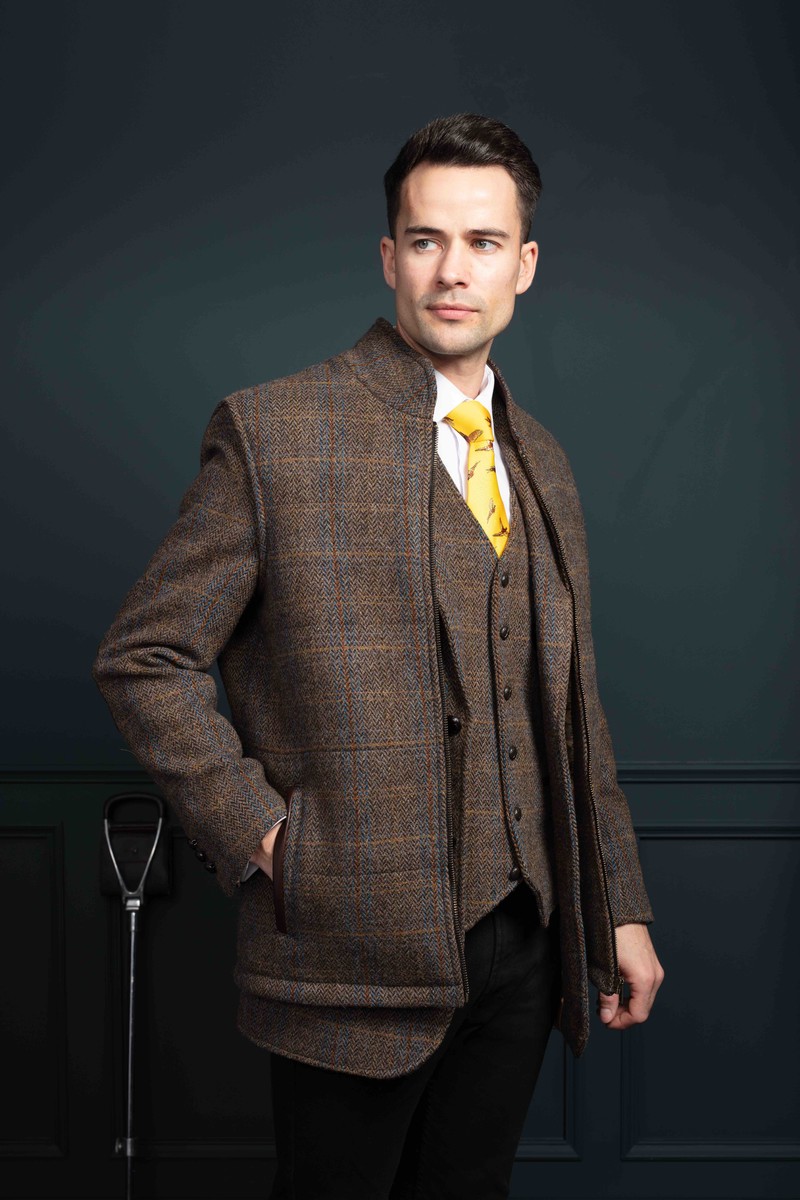 Gilet et veste de chasse en tweed marron - Brun