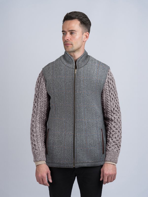 Grey Hunting Shackleton Jacket with Rocky Road Cable Knit Sleeve - Gray