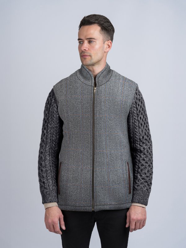 Grey Hunting Shackleton Jacket with Charcoal Cable Knit Sleeve - Gray