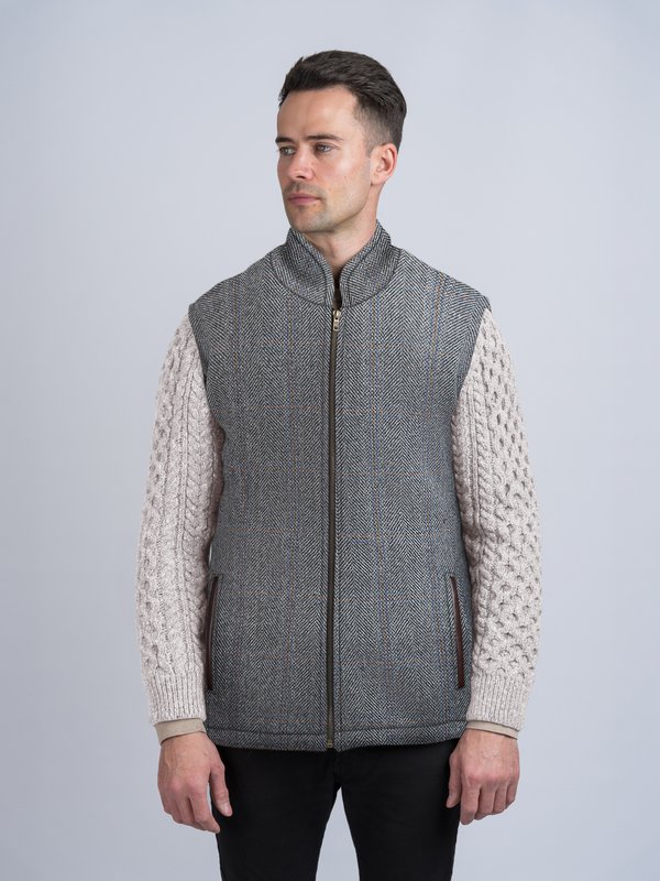 Grey Hunting Shackleton Jacket with Natural Cable Knit Sleeve - Gray