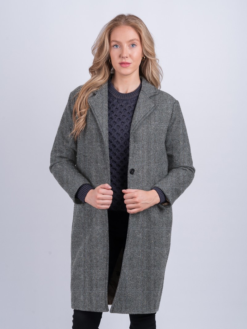 Manteau de ville en tweed de chasse gris - Gris